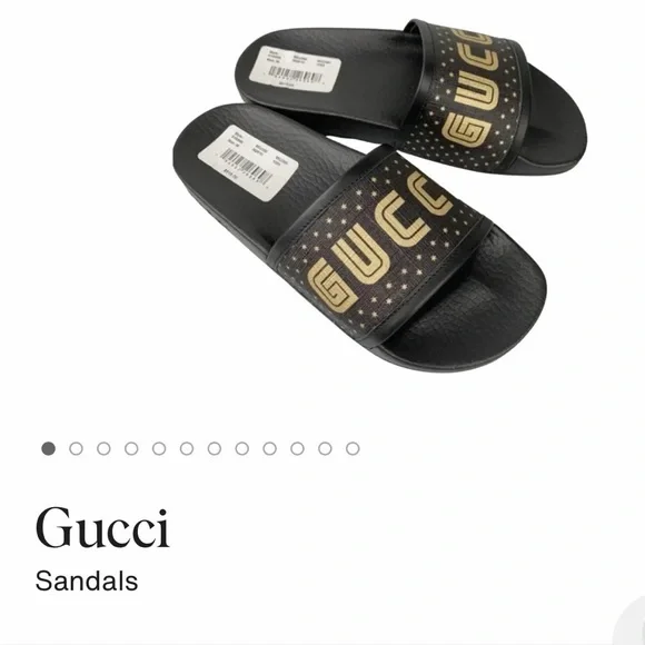 Gucci Black and Gold Star Slide Sandals AUTHENTIC size 38 - Picture 4 of 16